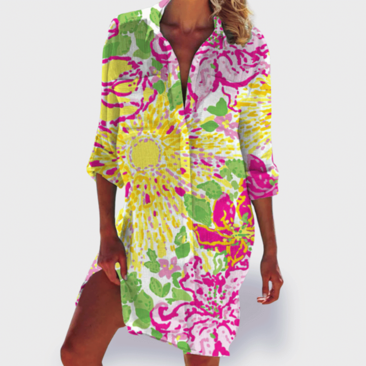 Marina | Women's Cotton Printed Button-Down Shirt Dress