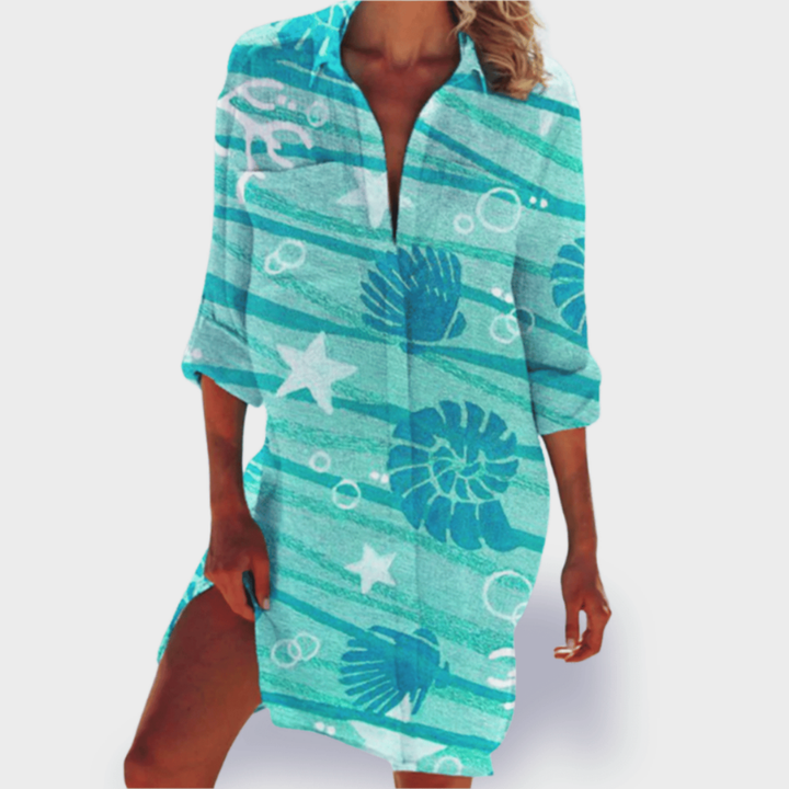 Marina | Women's Cotton Printed Button-Down Shirt Dress