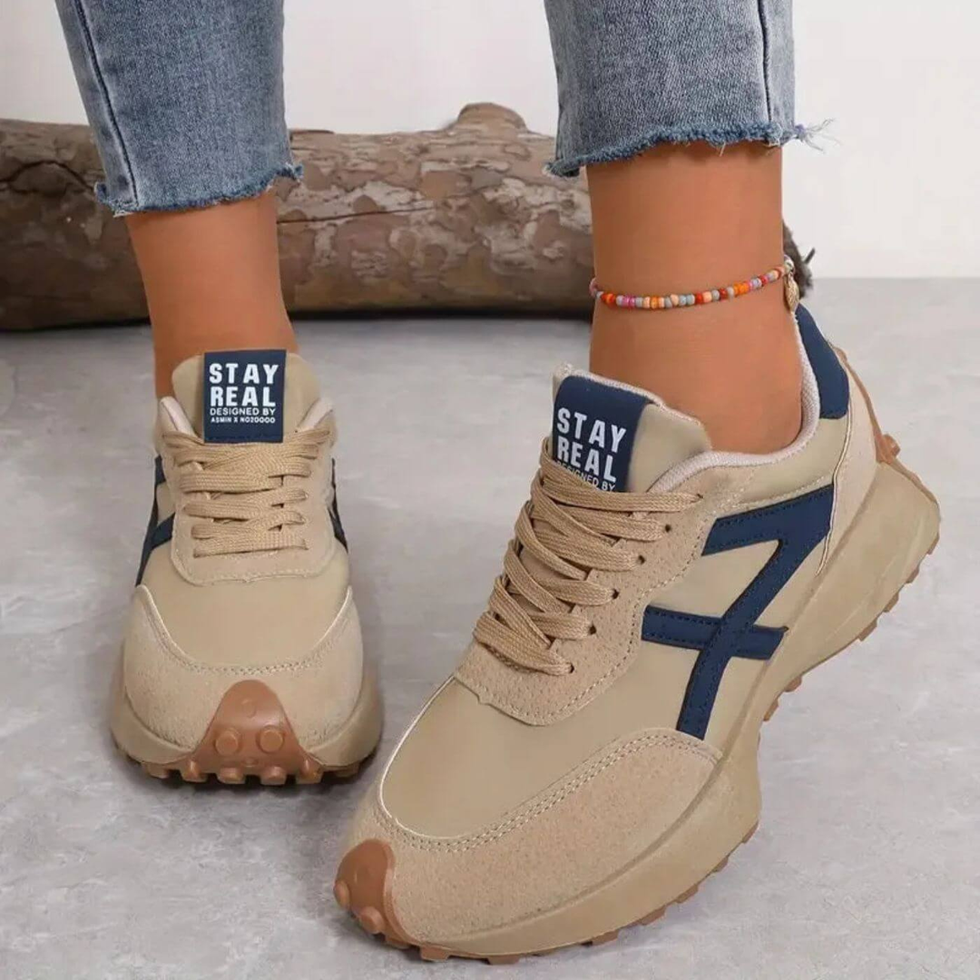 Marlow | Women's Breathable Suede Colour-Block Chunky Retro Trainers