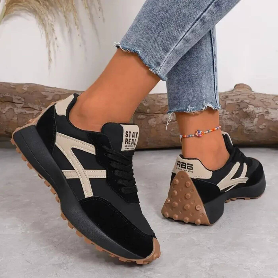 Marlow | Women's Breathable Suede Colour-Block Chunky Retro Trainers