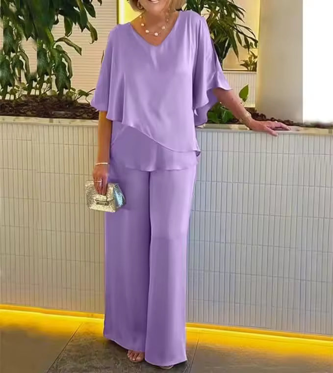 Marlowe | Women's Chiffon Relaxed Wide-Leg Trouser Set