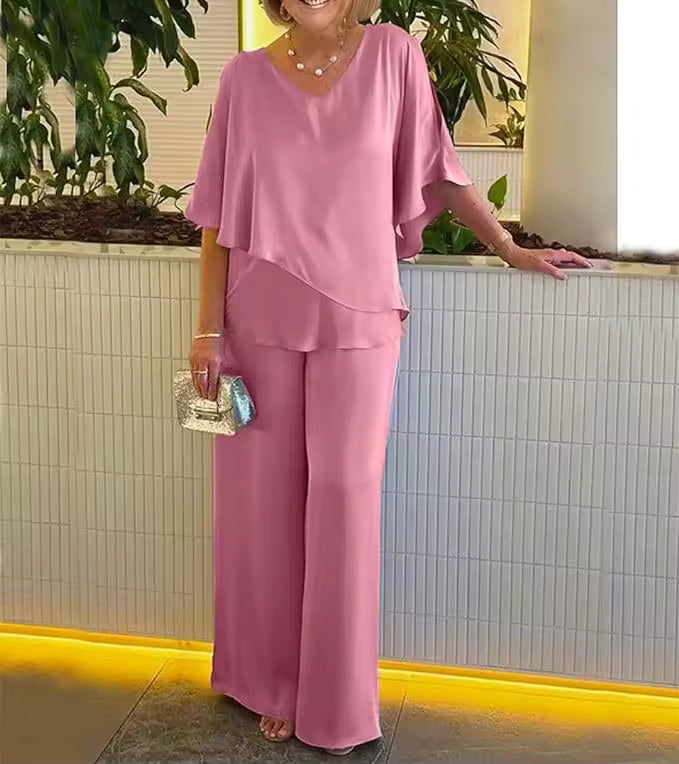 Marlowe | Women's Chiffon Relaxed Wide-Leg Trouser Set