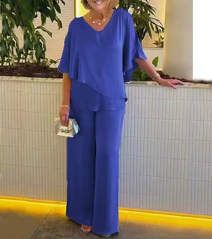 Marlowe | Women's Chiffon Relaxed Wide-Leg Trouser Set