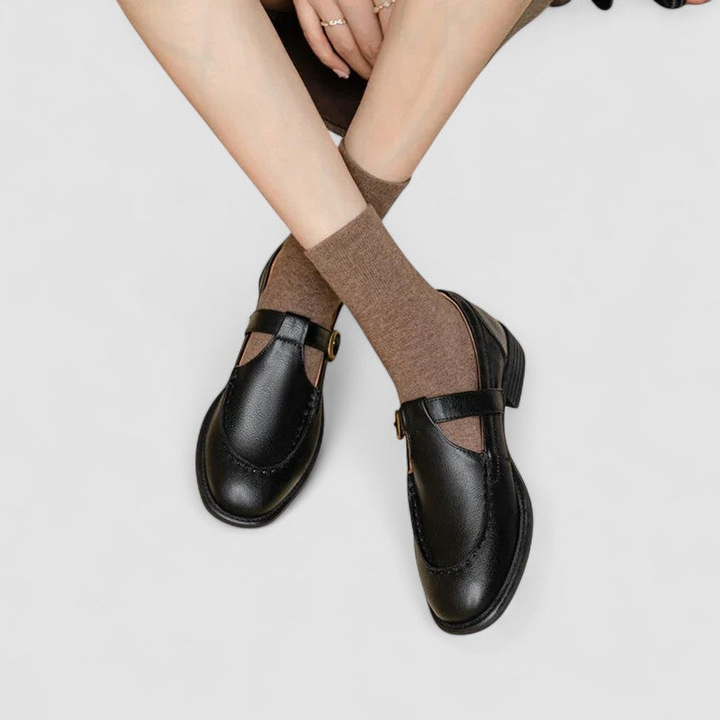 Marlowe | Women's Leather T-Bar Buckle Flat Loafers
