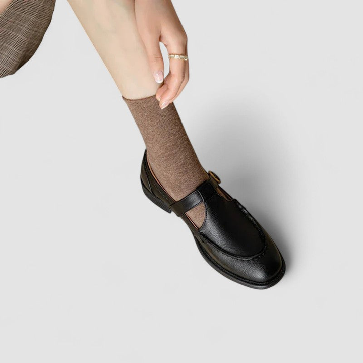 Marlowe | Women's Leather T-Bar Buckle Flat Loafers
