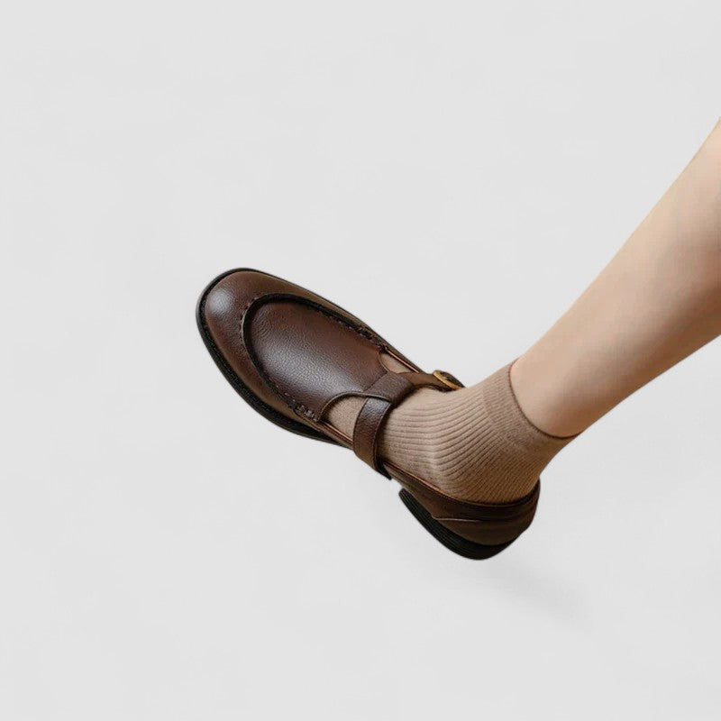Marlowe | Women's Leather T-Bar Buckle Flat Loafers