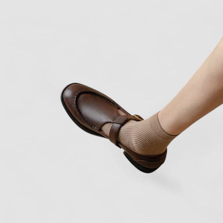 Marlowe | Women's Leather T-Bar Buckle Flat Loafers