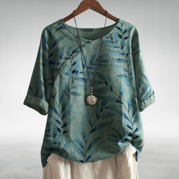 Marlowe | Women's Linen Botanical Print Batwing Sleeve Top