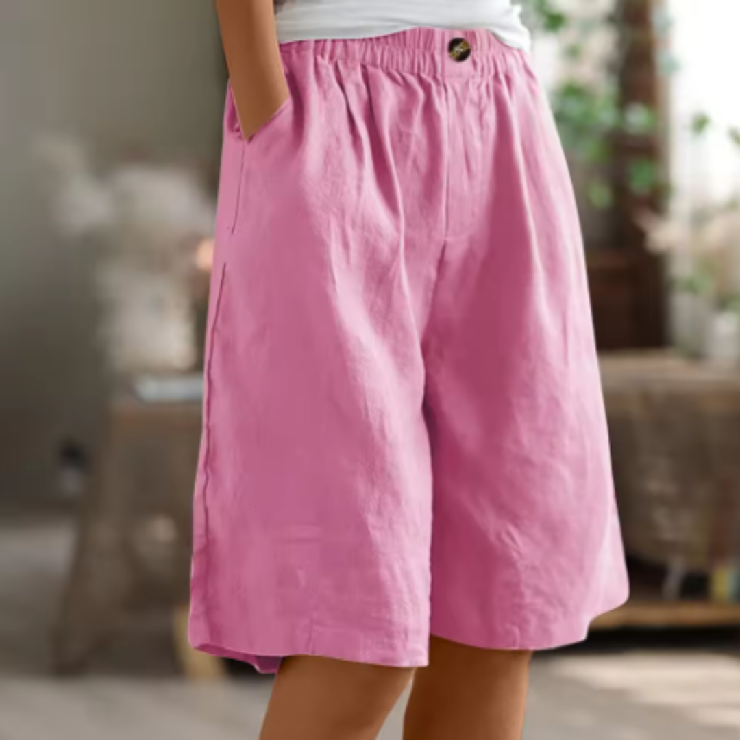 Marlowe | Women's Linen Elastic-Waist Bermuda Shorts