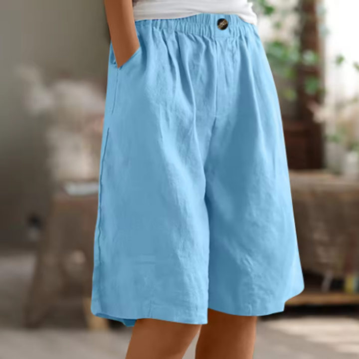 Marlowe | Women's Linen Elastic-Waist Bermuda Shorts