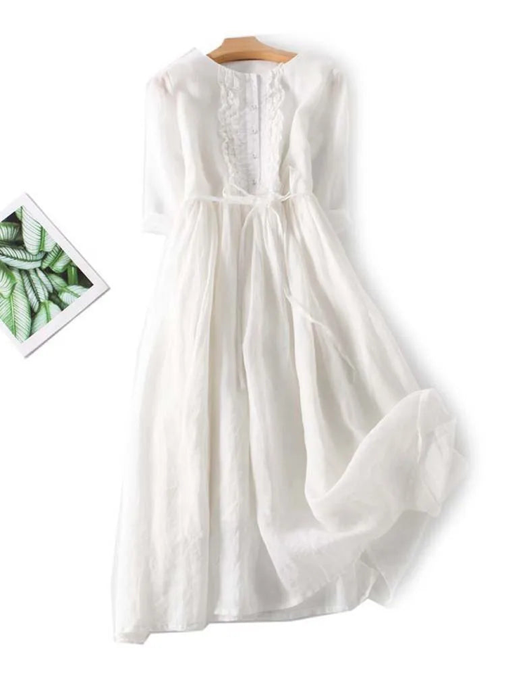 Marlowe | Women's Linen Ruffle-Front Tie-Waist Maxi Dress