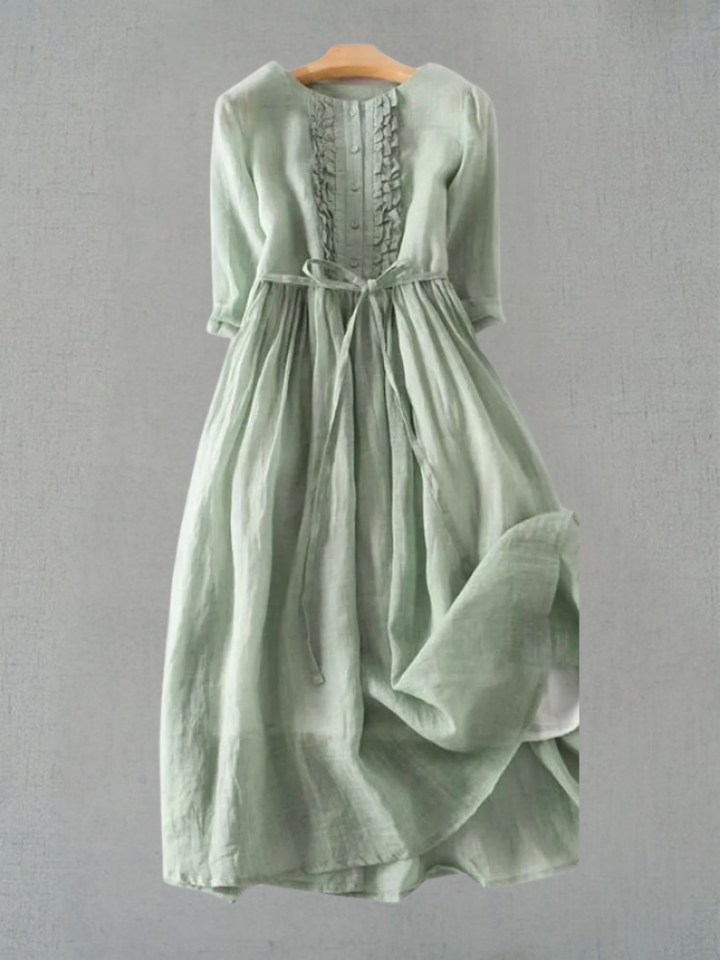 Marlowe | Women's Linen Ruffle-Front Tie-Waist Maxi Dress