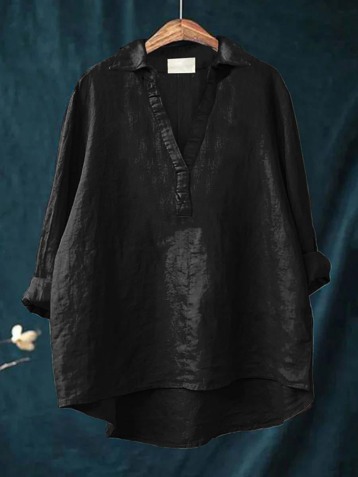 Marlowe | Women's Linen V-Neck Collared Tunic Blouse