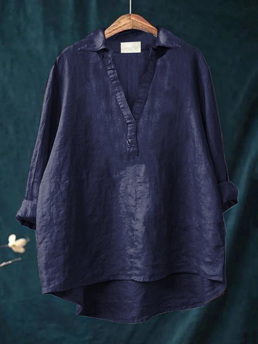 Marlowe | Women's Linen V-Neck Collared Tunic Blouse