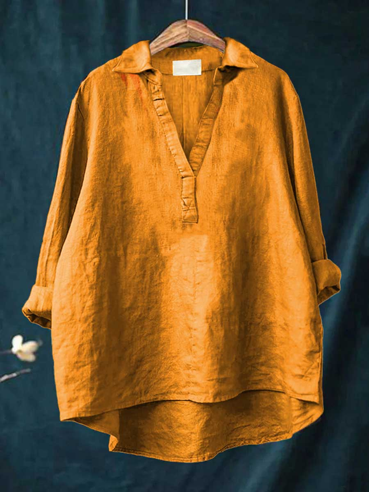 Marlowe | Women's Linen V-Neck Collared Tunic Blouse