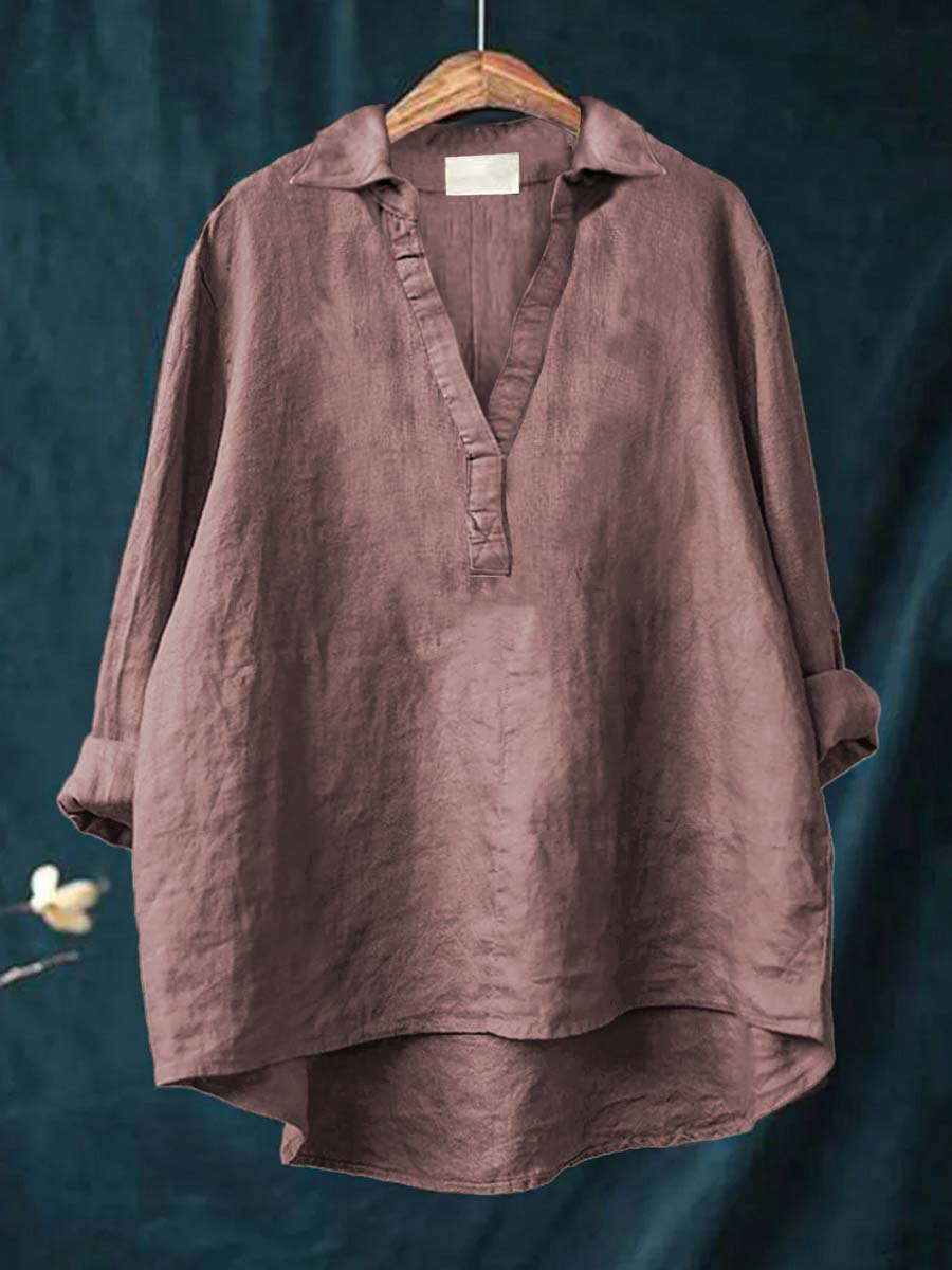 Marlowe | Women's Linen V-Neck Collared Tunic Blouse