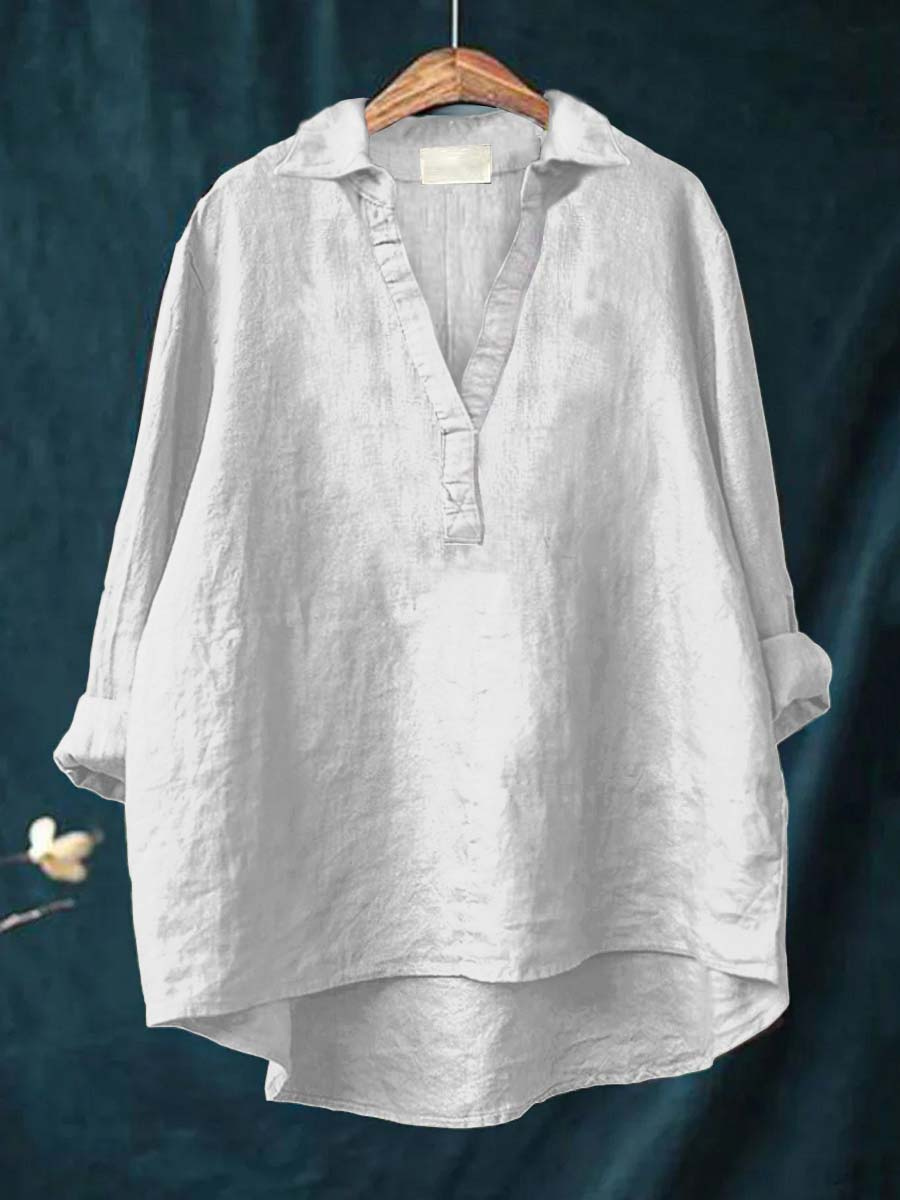 Marlowe | Women's Linen V-Neck Collared Tunic Blouse