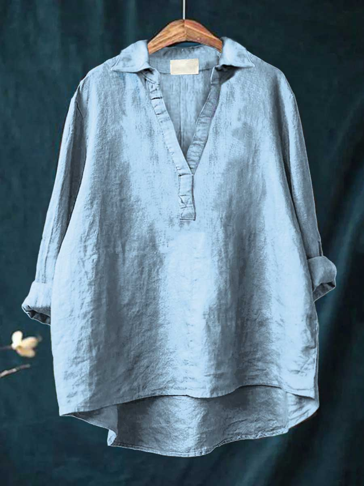 Marlowe | Women's Linen V-Neck Collared Tunic Blouse