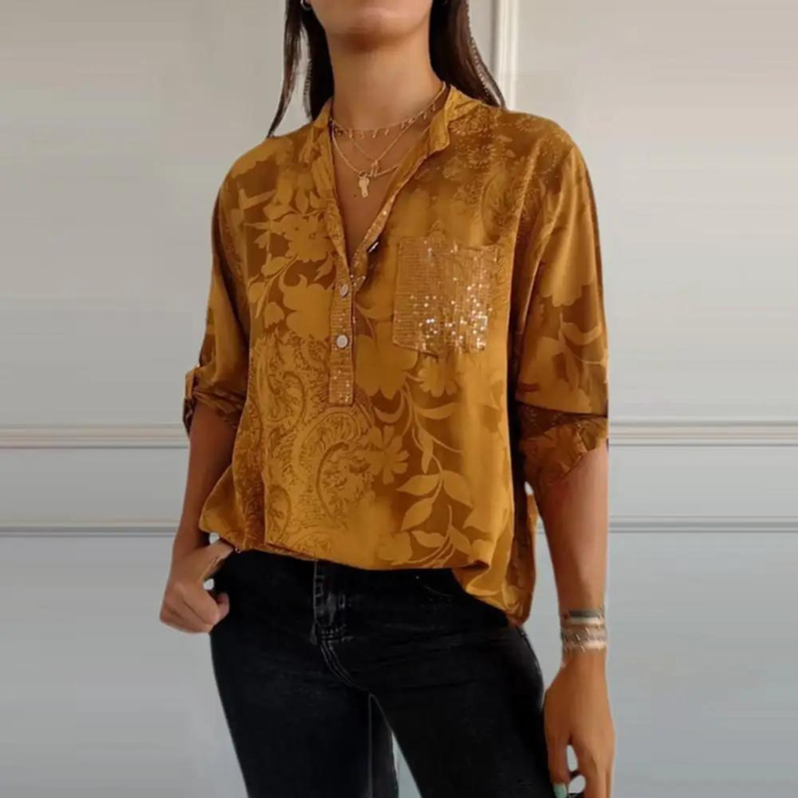 Marlowe | Women's Linen V-Neck Pocket Long Sleeve Shirt