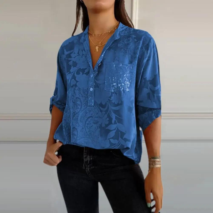 Marlowe | Women's Linen V-Neck Pocket Long Sleeve Shirt