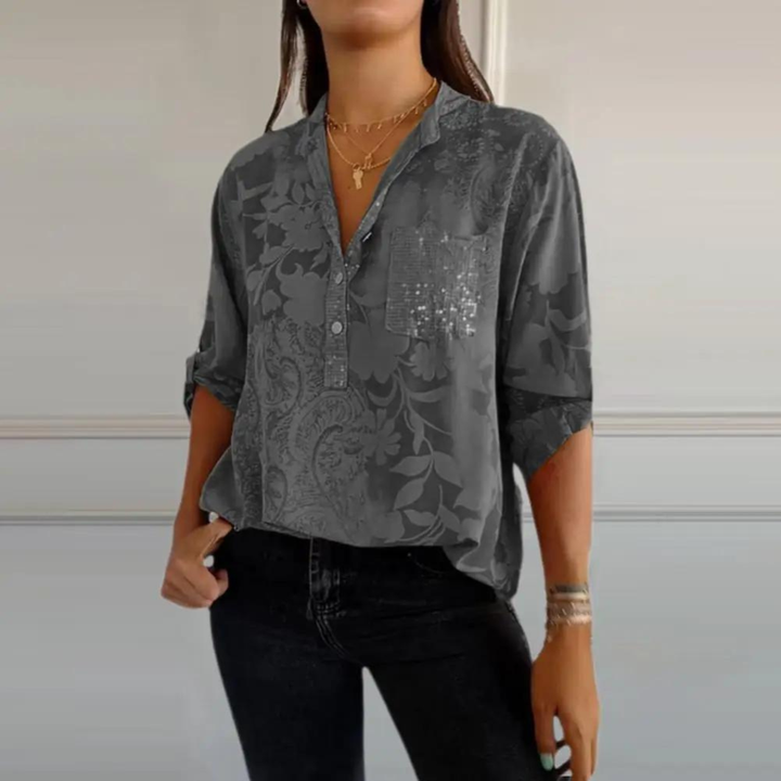 Marlowe | Women's Linen V-Neck Pocket Long Sleeve Shirt