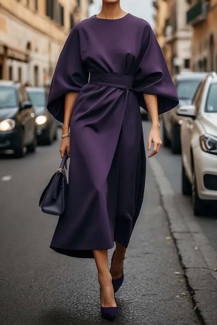 Marlowe | Women's Satin Belted Kimono Sleeve Midi Dress