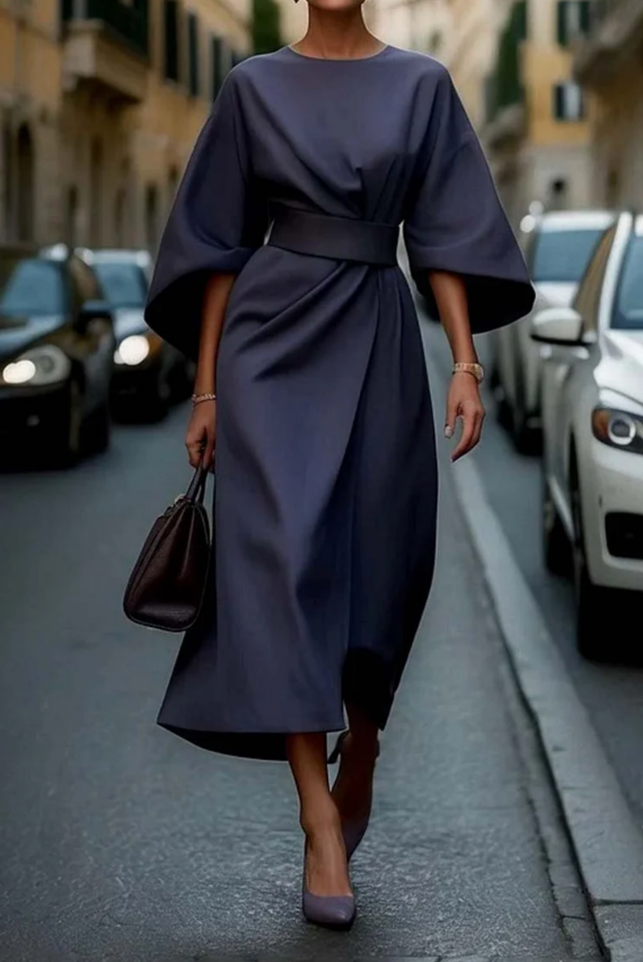 Marlowe | Women's Satin Belted Kimono Sleeve Midi Dress