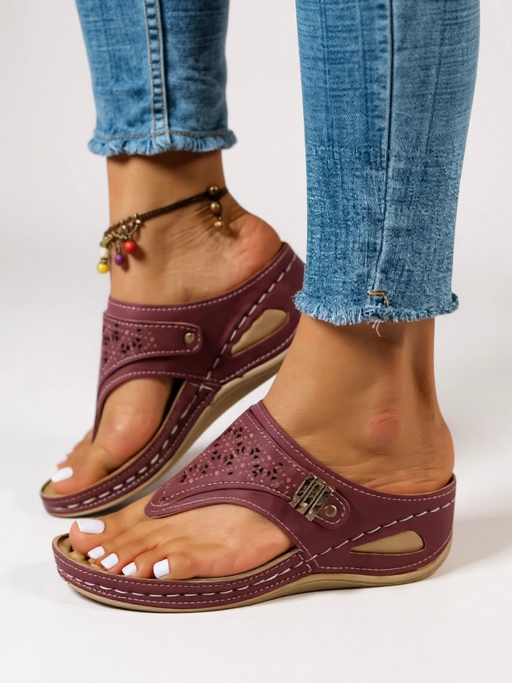 Marnie | Women's Orthopaedic Arch-Support T-Strap Wedge Sandals