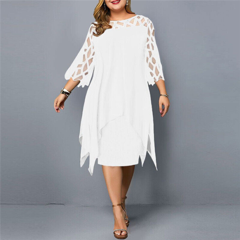 Maxine | Women's Chiffon Mesh-Sleeve Layered Midi Dress Elegant