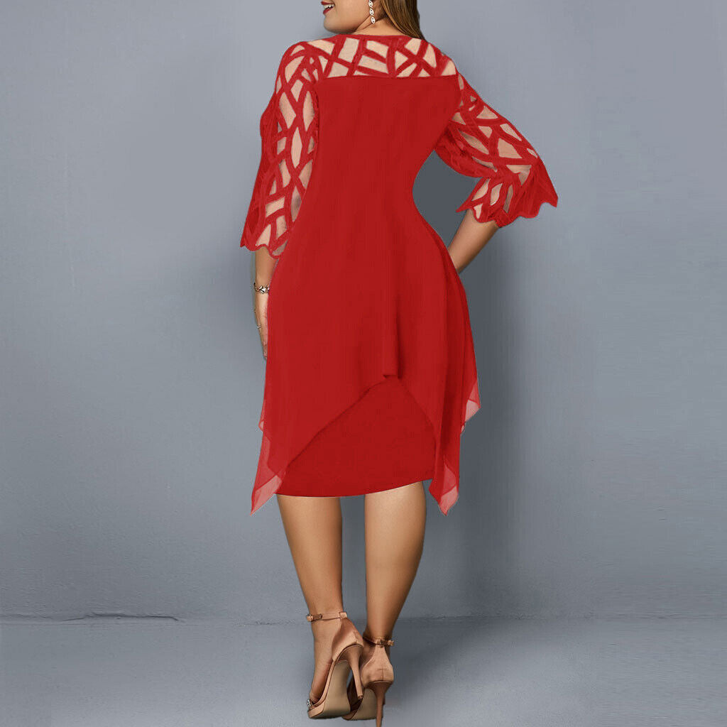 Maxine | Women's Chiffon Mesh-Sleeve Layered Midi Dress Elegant