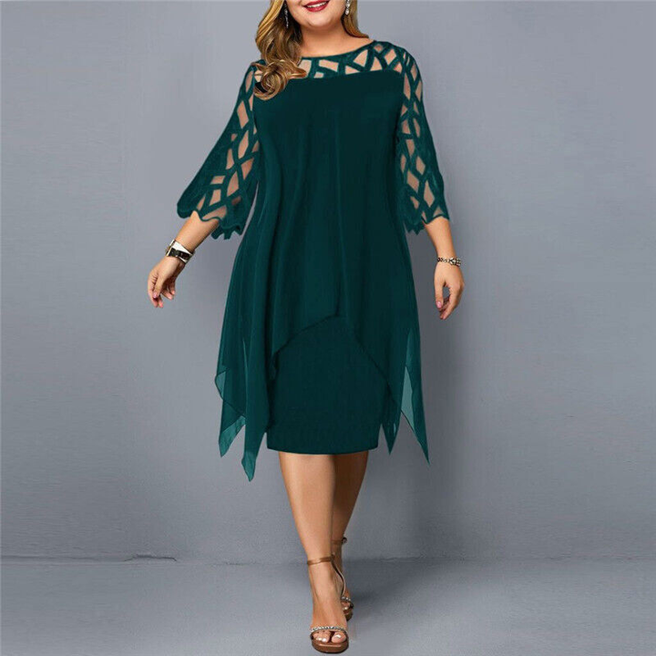 Maxine | Women's Chiffon Mesh-Sleeve Layered Midi Dress Elegant