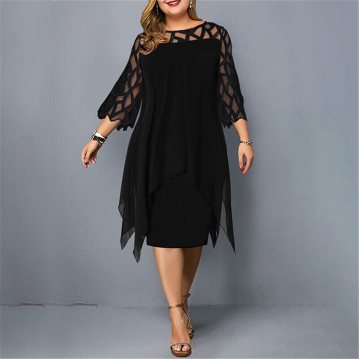 Maxine | Women's Chiffon Mesh-Sleeve Layered Midi Dress Elegant