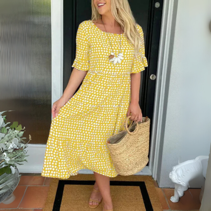 Mette | Women's Cotton Polka Dot Tiered Midi Dress