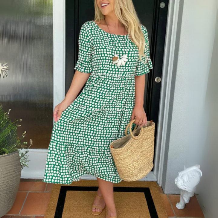 Mette | Women's Cotton Polka Dot Tiered Midi Dress
