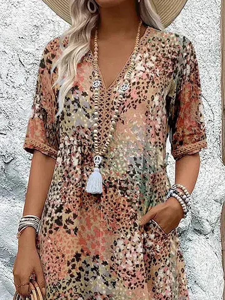 Mette | Women's Cotton V-Neck Printed Midi Dress