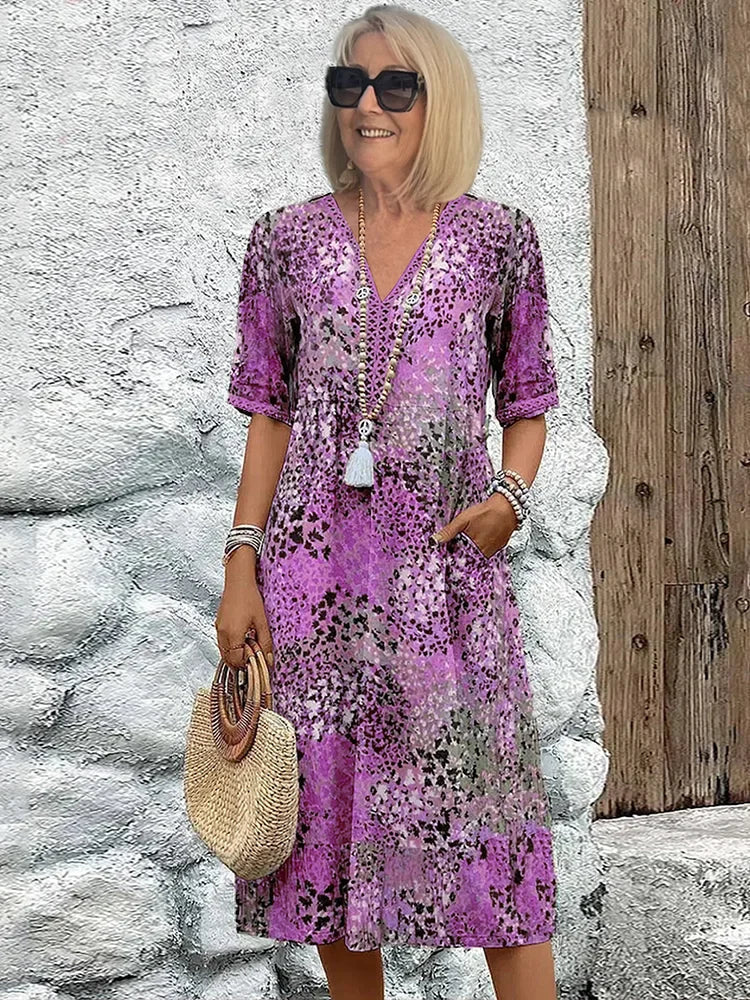 Mette | Women's Cotton V-Neck Printed Midi Dress