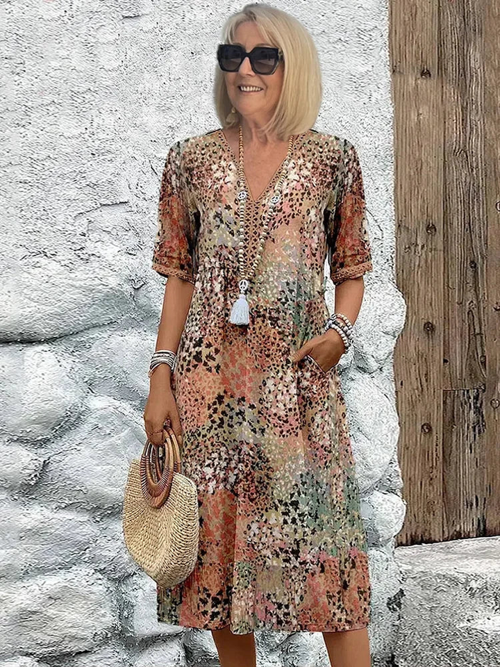 Mette | Women's Cotton V-Neck Printed Midi Dress
