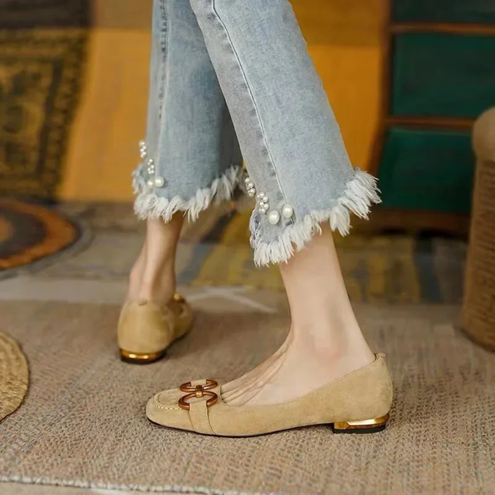 Mette | Women's Leather Horsebit Block Heel Loafer Flats