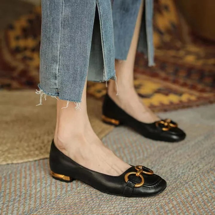Mette | Women's Leather Horsebit Block Heel Loafer Flats