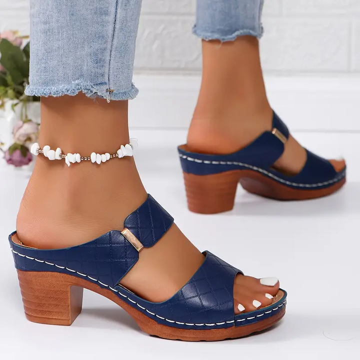 Mette | Women's Leather Open-Toe Block Heel Buckle Sandals