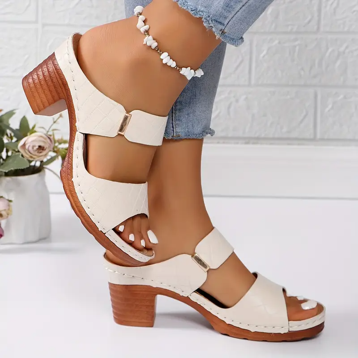 Mette | Women's Leather Open-Toe Block Heel Buckle Sandals