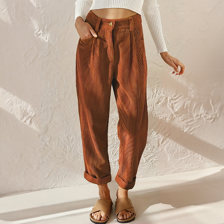 Mette | Women's Linen High-Waist Tapered Casual Trousers