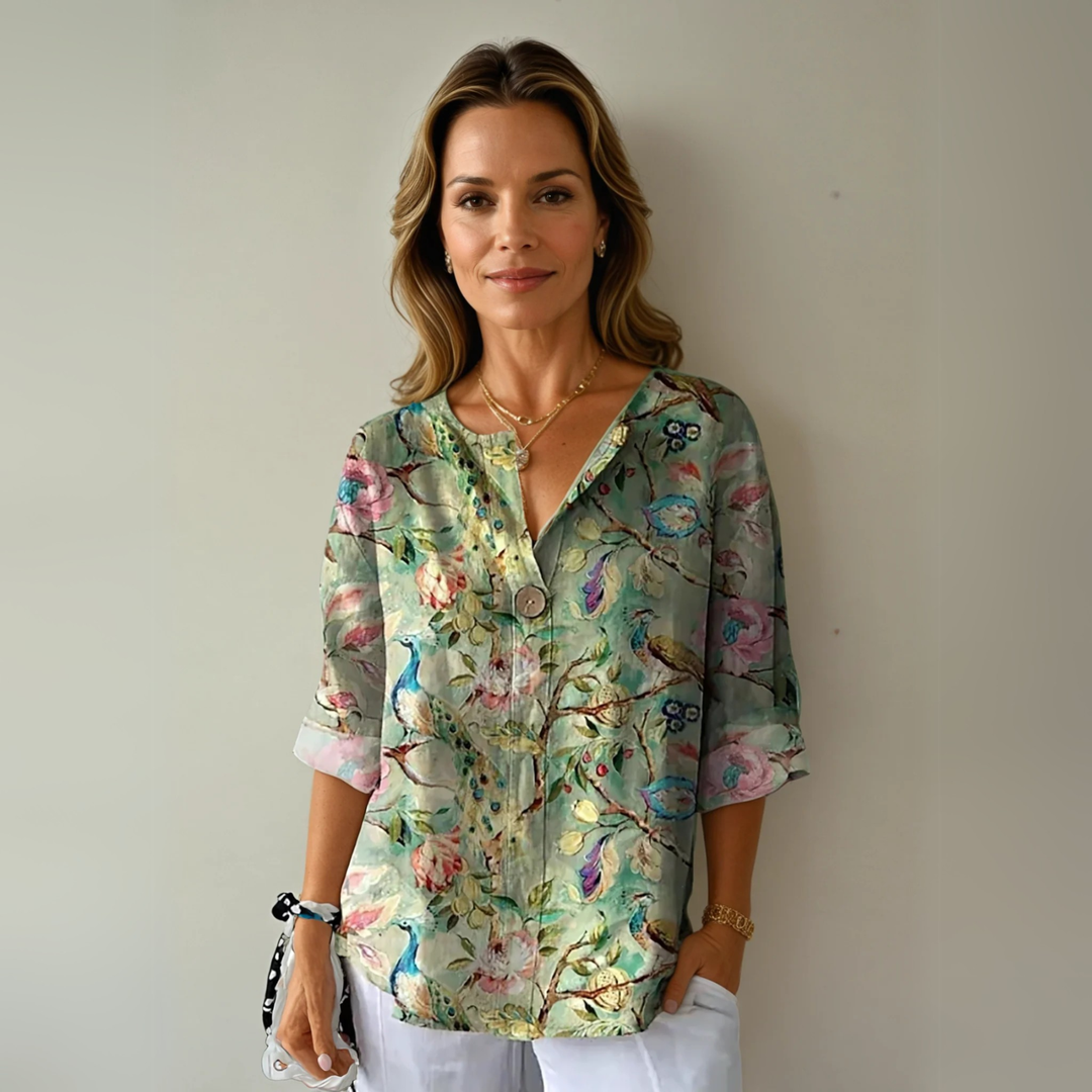 Mette | Women's Silk Floral Print V-Neck Relaxed Blouse