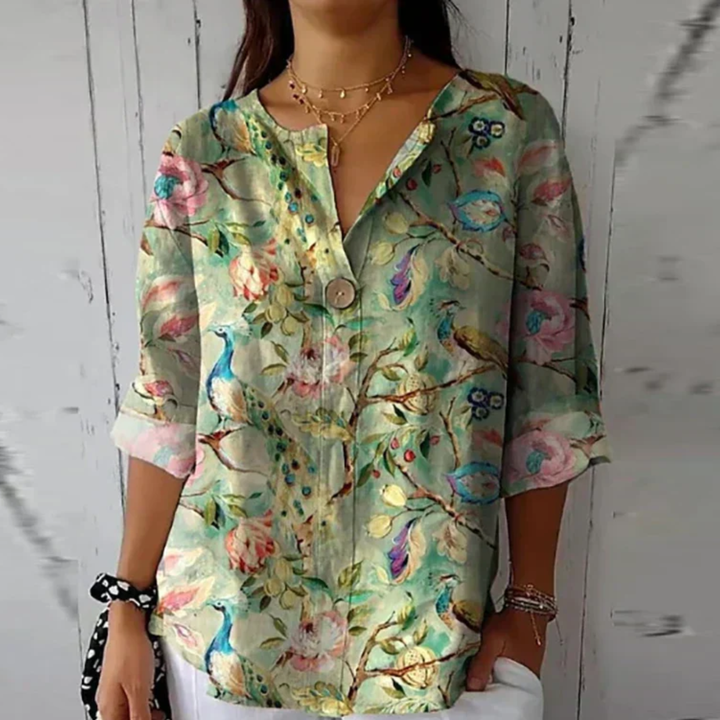 Mette | Women's Silk Floral Print V-Neck Relaxed Blouse