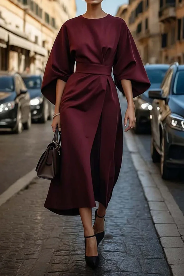 Mette | Women's Stretch Draped Midi Dress Elegant