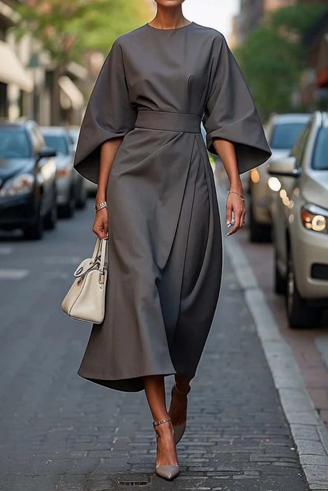 Mette | Women's Stretch Draped Midi Dress Elegant