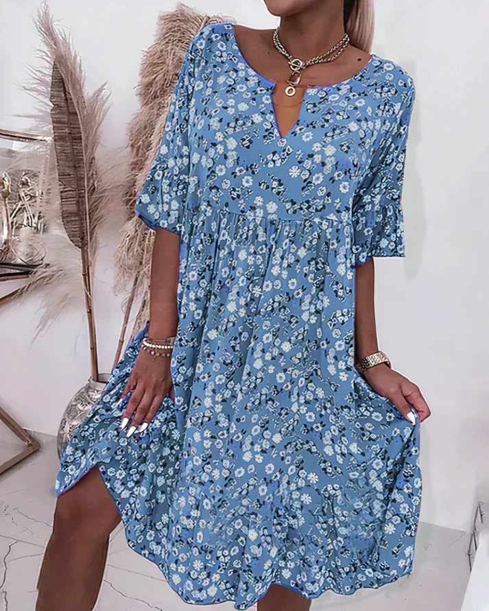 Millie | Women's Cotton Ditsy Floral V-Neck Swing Dress