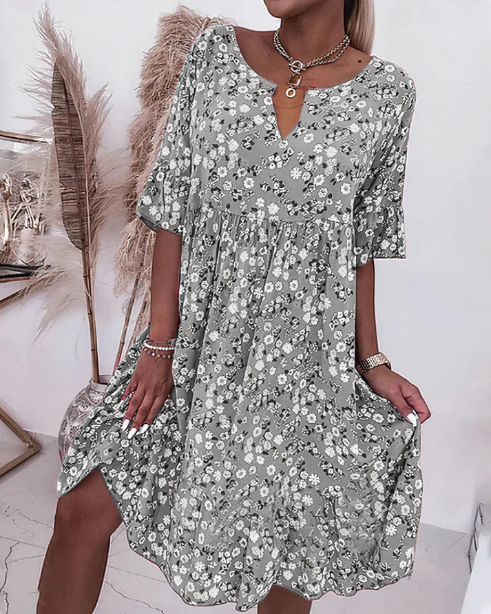 Millie | Women's Cotton Ditsy Floral V-Neck Swing Dress