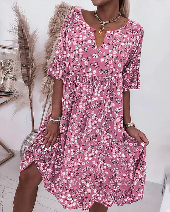 Millie | Women's Cotton Ditsy Floral V-Neck Swing Dress