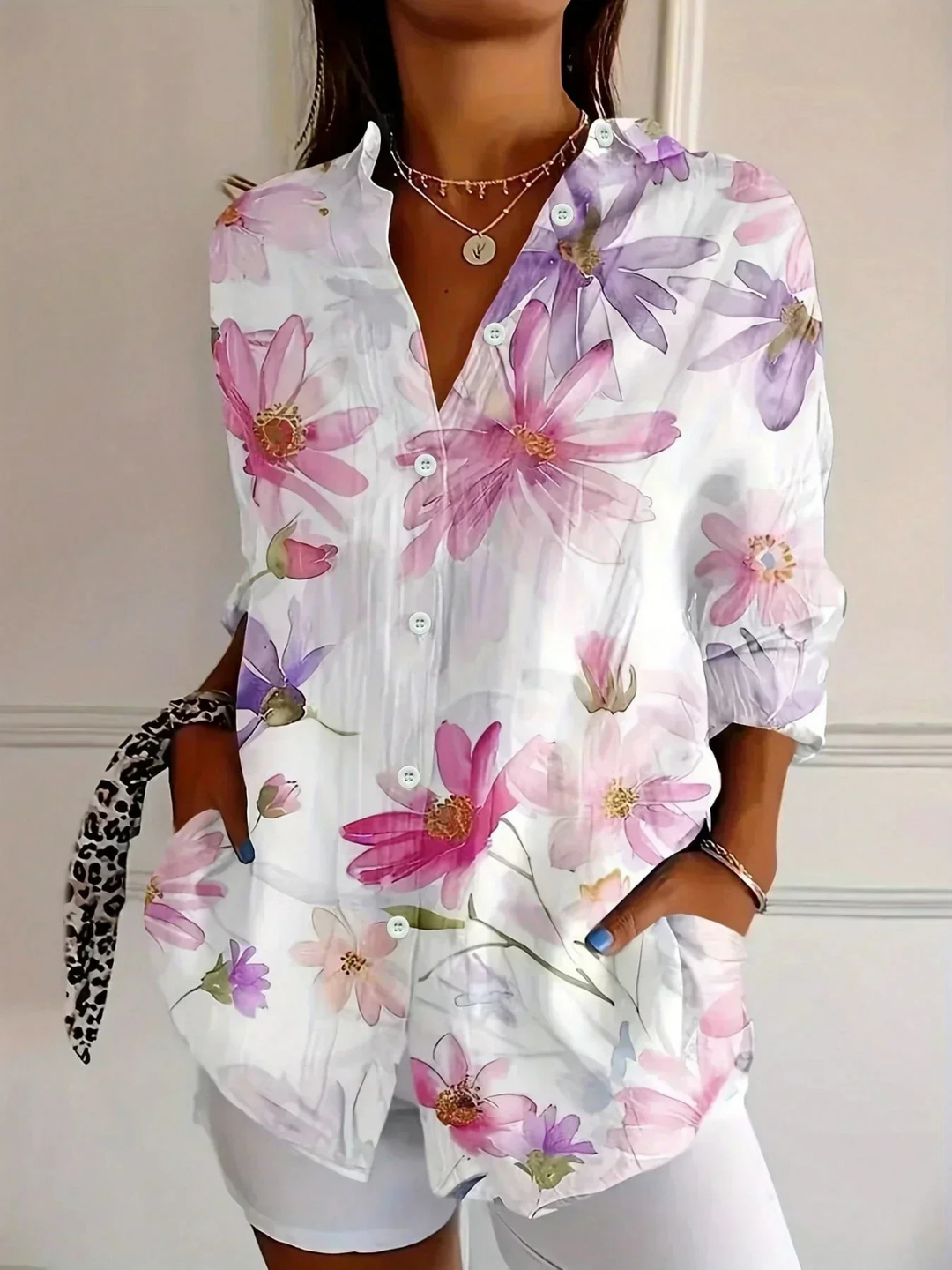 Mira | Women's Cotton Abstract Floral Print Button-Down Blouse